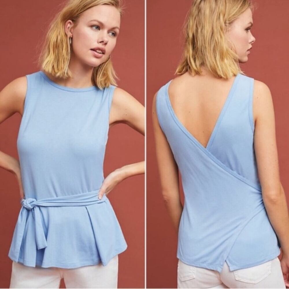 Ett twa by Anthropologie wrap top women’s size S blue cotton modal stretch basic